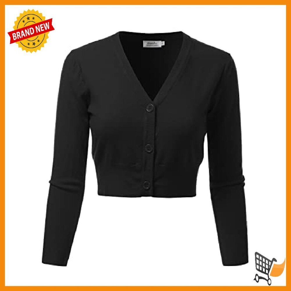 Soft 3/4 Sleeve Cropped V-Neck Cardigan Sweater - Viscose Blend - Picture 2 of 8